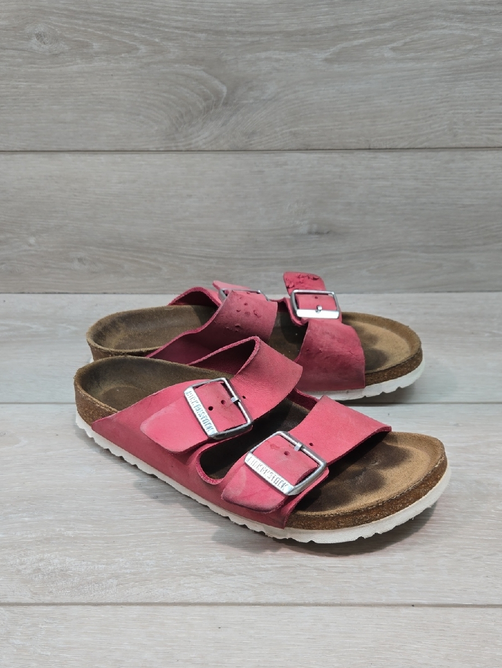 Birkenstock Arizona Women Pink Double-Buckle Slide Sandals Shoes Sz 37/6 Narrow